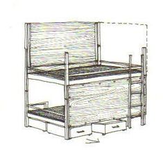 a drawing of a bunk bed with drawers