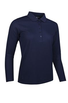 a women's long sleeve polo shirt in dark blue