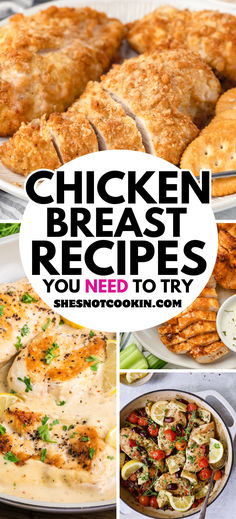 Chicken breast dinner ideas photo collage with text overlay. Chicken Recipes For Group, Meals For Two Chicken, Quick Easy Chicken Breast Recipes, Frozen Chicken Breast Recipes, Chicken Breast Recipes For Dinner, Chicken Monterey, Chicken Breast Dinner Ideas, Easy Chicken Breast Recipe, Easy Chicken Breast Recipes