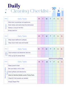 Daily tasks to do after your newborn arrives. Hand this to friends and loved ones who want to help! Daily Cleaning Checklist, Task To Do, Todo List, Daily Task, Daily Tasks, Cleaning Checklist