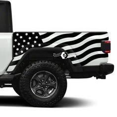 a white truck with an american flag painted on it