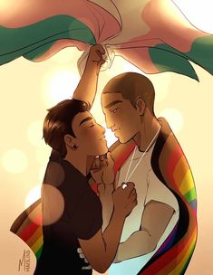 two people are standing under an umbrella and one is touching the other's ear