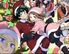 an anime scene with many people dressed in costumes and holding onto one another's arms