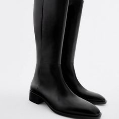 Cute New Zara Black Riding Boots Cotton Blend, Genuine Leather, Rubber, No Heel, Casual, Knee-High, Zipper Zara Flat Leather Boots 2051/610 Black Leather Low-Heel Boots. Leather Upper. Square Toe. Inner Zip Fastening. Airfit Flexible Technical Latex Foam Insole Zara Boots For Workwear, Zara Medium Width Boots For Work, Zara Knee-high Boots Medium Width For Work, Zara Round Toe Boots For Work, Zara Round Toe Work Boots, Classic Zara Boots With Round Toe, Zara Classic Boots Medium Width, Zara Sleek Boots For Work, Zara Round Toe Office Boots