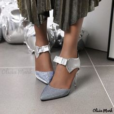 Olivia Mark - Chic Bow Embellished Pointed Toe Stiletto Sandals Ankle Strap Embellished Heels For Party Season, Embellished Ankle Strap Heels For Party Season, Ankle-high Heels For Evening Party Season, Ankle-high Heels For Party, Ankle Strap Heels For Party Season, Chic Embellished Ankle-high Heels, Party Ankle-high Sandals With Heel Strap, Elegant Ankle-high Sandals For Party, Ankle-high Heels With Buckle Closure For Party