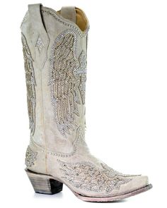 Women's Wing & Cross Studded Wedding Boots Classic Black Boots, Country Shoes, Wing Boots, White Cowboy Boots, Wedding Boots, Corral Boots, White Cross, White Crosses, Studded Boots