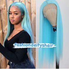 22” Sea Blue Straight Lace Front Wig *New* With Baby Hairs Arrives New Human Synthetic Blend Lace Front Wig. Color : As Shown 150-180 % Density You Can Cut , Curl , And Style This Wig Heat Resistant Up To 315f 22.5 In Circumference Hand Tied - Check My 5 Star Reviews You Could Cut The Front Lace To Blend As Your Own Hairline I Do Not Trade My Wigs Bundle With The Got2b Ultra Gel Or Ghost Bond To Save 10% Off $$$ Blue Straight Hair, Blue Lace Front Wig, Blue Wig, Light Hair Color, Human Virgin Hair, Colored Wigs, Straight Lace Front Wigs, Pastel Hair, Front Lace Wigs Human Hair