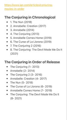 the conjuring in chronological text description