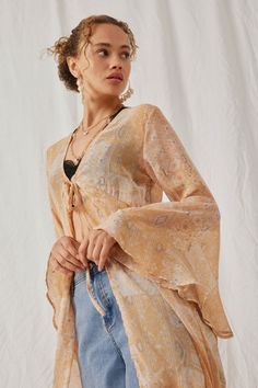 Cherish the final days of summer with S&H✨ Bohemian Chiffon V-neck Cover-up, Long Sleeve Chiffon Blouse For The Beach, Sheer Long Sleeve Festival Cover-up, Sheer Chiffon Beach Top, Flowy Chiffon Beach Blouse, Flowy Chiffon Blouse For Beach, Flowy Chiffon Blouse For Vacation, Bohemian Sheer Blouse For Summer, Bohemian V-neck Chiffon Cover-up