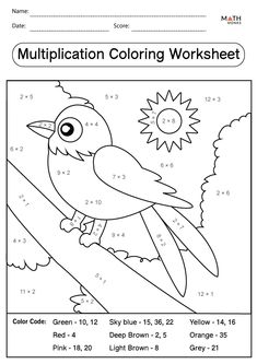 the worksheet for color by numbers with an image of a bird on a branch