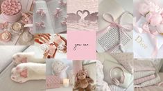 a collage of pink and white items with the word you are written on them