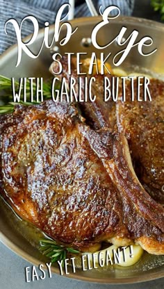 two steaks with garlic butter on a plate