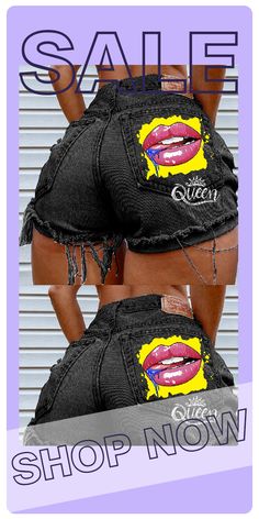 Black Casual Print Ripped Buckle Mid Waist Skinny Denim Shorts Denim Style Casual, Red Street, Queen Shop, Black Casual, Denim Fashion, Looks Great, Leopard Print, Denim Shorts, Buckle