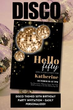 disco party flyer with shiny disco balls