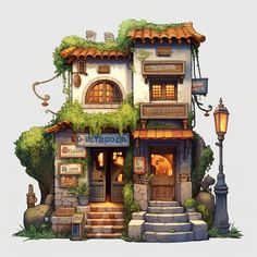 灯りが灯る2軒続きの家 Art Buildings Drawings, Small House Concept Art, Fantasy Buildings Concept Art, Fantasy House Exterior, Dream City Drawing, Fantasy House Drawing, Japanese Concept Art, Concept Art Building, Fantasy Building Concept Art