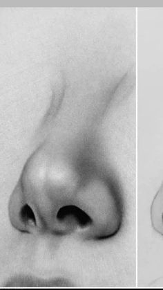 the nose is shown before and after it has been drawn on by an artist's pencil