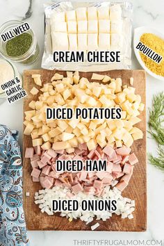 the ingredients to make ham and cheese sandwiches on a cutting board with text overlay