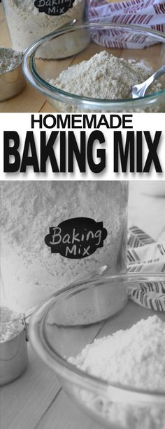 homemade baking mix in a glass bowl on top of a wooden table