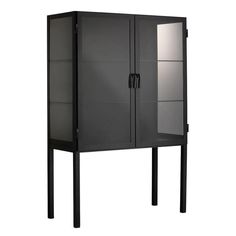 Chauncey Wide Black Curio Cabinet Glass Doors Accent Cabinets LOOMLAN By Jamie Young Bar Cabinet Design, Dinnerware Storage, Cabinet Glass Doors, Glass Panes, Cabinet Glass, Tempered Glass Shelves, Glass Bar, Jamie Young, Metal Cabinet