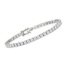 Ross-Simons - 8.90 ct. t. w. Diamond Tennis Bracelet in 14kt White Gold. 8". Classically styled for the ultimate level of sophisticated elegance. This traditional tennis bracelet dazzles with an impressive 8.90 ct. t. w. of round brilliant-cut diamonds, shimmering from end to end in 14kt white gold. An absolute must-have for any fine collection - you will feel such a glow when you try it on. Double-latch safety. Box clasp, diamond tennis bracelet. Diamond birthstones are the perfect gift for April birthdays. White Gold Tennis Bracelet For Formal Occasions, Classic Flexible Tennis Bracelet, Classic Flexible Cubic Zirconia Diamond Bracelet, Formal White Gold Tennis Bracelet With Diamond Accents, Classic Flexible Tennis Bracelet With Round Cut, Formal White Platinum Tennis Bracelet, Formal Platinum Tennis Bracelet With Diamond Accents, Fine Jewelry Diamond Cut Tennis Bracelet For Formal Events, Formal Flexible Cubic Zirconia Tennis Bracelet