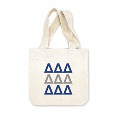 Sorority greek letters printed in sorority colors on natural canvas mini tote gift bag. Delta Gamma Designs, Delta Design, Alpha Delta Pi Sorority, Delta Gamma Sorority, Delta Zeta Sorority, Kappa Delta Sorority, Alpha Designs, Sigma Delta Tau, Delta Sorority