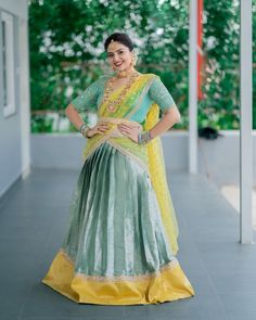 Green Half Saree, Saree Photoshoot