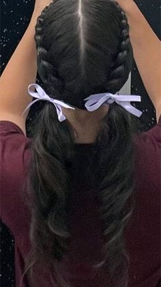 *coquet  *guai  *  faciles de hacer Sport Hair, Hairstyles For Layered Hair, Bow Hairstyle, Ribbon Hairstyle, Hairdos For Curly Hair