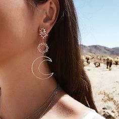 New Shine Big Rose Gold Tone Luxury Sun Moon Stars Drop Earings Brand New In Package. Material: Zinc Alloy Hollow Earrings, How To Clean Silver, Long Earring, Dangle Earrings Boho, Golden Earrings, Gold Moon, Trendy Earrings, Bohemian Earrings, Moon Earrings