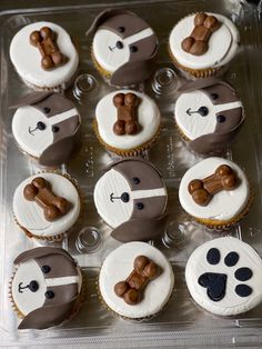 cupcakes decorated with dog and cat themed icing