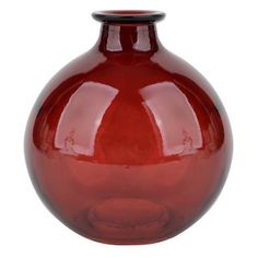 a red glass vase is shown against a white background