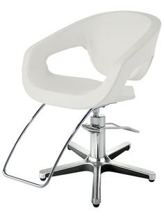 a white office chair with chrome base and footrests on an isolated white background