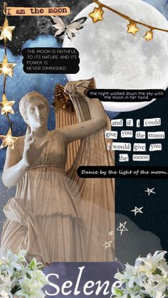 a collage of images with the words selene written in gold and white stars