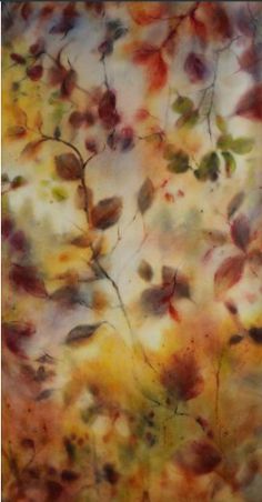 an abstract painting with leaves on it