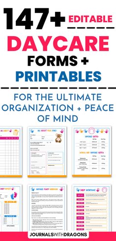 the printable worksheet for children's daycare forms and printables