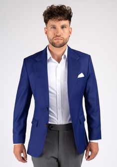 Ellis Royal Blue Twill Jacket - SARTORO Blue Lapel Collar Sport Coat For Work, Blue Sport Coat With Lapel Collar For Work, Fitted Purple Blazer With Suit Collar, Classic Fitted Purple Blazer, Fall Blue Blazer With Hidden Button Closure, Blue Blazer With Hidden Button Closure For Fall, Blue Single Button Sport Coat For Spring, Tailored Purple Blazer For Semi-formal Occasion, Blue Outerwear With Pressed Crease For Fall