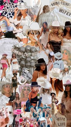 a collage of many different women in hats and dresses, including one woman wearing a hat