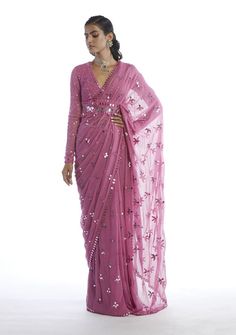 Vani Vats, Embellished Saree, Dark Blush, Saree With Belt, Saree Wearing, Mirror Work Blouse, Full Sleeve Blouse, Saree Lehenga, Fancy Blouse