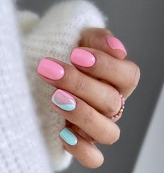 Pink Blue Nails, Spring Break Nails, Manikur Kuku, Milky Nails, October Nails, Broken Nails, Cute Spring Nails, Nagel Tips, Short Square Nails