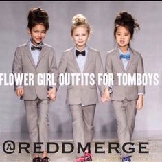 two young boys in suits and bow ties walking down a runway with the caption flower girl outfits