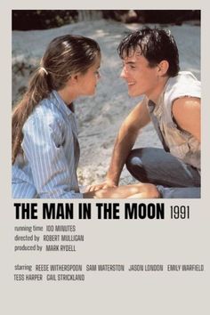 the man in the moon movie poster with two people sitting next to each other and smiling