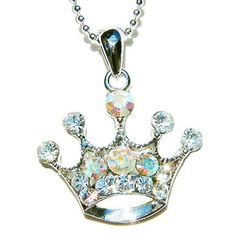 "PERFECT CHRISTMAS GIFT FOR LADIES You are getting a Princess / Queen Crown Pendant with Swarovski crystals. It comes with a FREE 16\" Original Rhodium Plated Snake Chain necklace with lobster clasp. Crown size is 15/16\" (2.2cm) wide X 1\" (2.5cm) high. Crystal Color: Aqua + Light Sapphire Prices are in US$. For shipping policies and other important information, click on \"profile\" on the right. See an item that you like but has already been sold? Contact me to see if I have more! Thank you fo Sparkling Crystal Rhinestone Necklace Gift, Personalized Crystal Necklaces For Parties, Sparkling Crystal Necklace For Gifts, Silver Rhinestone Jewelry For Birthday, White Rhinestone Necklace For Gift, White Round Rhinestone Necklace For Gift, White Round Rhinestone Necklace Gift, Round White Rhinestone Necklace Gift, Gift Charm Necklaces With Rhinestones