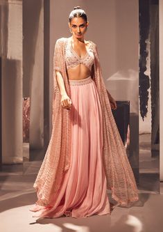 Ritika Mirchandani-Ayla Pink Lehenga Cape Set-INDIASPOPUP.COM Lehenga Cape, Ritika Mirchandani, Lehenga Inspiration, Desi Attire, Cape Set, Plain Skirt, Full Sleeve Blouse, Lehenga Designs Simple, Organza Skirt