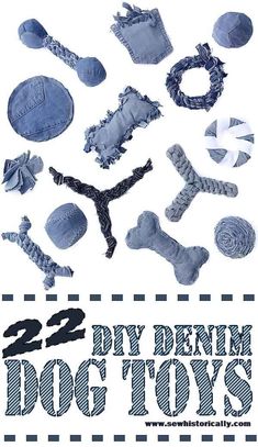 an image of dog toys made out of old jeans and laces with the words diy denim dog toys on it