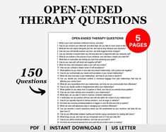 Designed to enhance client engagement and drive positive change, this therapy resource offers a collection of open-ended therapy questions. Tailored to the principles of open-ended therapy, these therapy questions will guide your sessions towards productive conversations and transformative outcomes. These open-ended questions are made to elicit insightful responses and encourage clients to explore their goals and aspirations. If you have any questions or clarifications, please feel free to conta Open Ended Questions Therapy, Counseling Notes, Counseling Questions, Mental Health Questions, Narrative Therapy, Therapy Questions, Therapy Notes, Open Ended Questions, Therapist Office