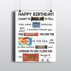 a birthday card with candy bars on it