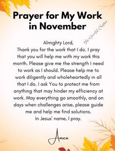 prayer for my work in november