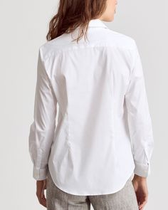 The Shirt by Rochelle Behrens - The Essentials Icon Shirt - White Fitted Blouse With Shirttail Hem For Business Casual, Fitted Shirttail Hem Blouse For Office, Fitted Shirttail Hem Shirt For Daywear, Fitted Blouse With Shirttail Hem For Office, Fitted Formal Tops With Shirttail Hem, Fitted Business Casual Tops With Shirttail Hem, Fitted Blouse With Fold-down Collar For Daywear, Fitted Blouse With Fold Down Collar For Daywear, Tailored Spread Collar Tops For Office