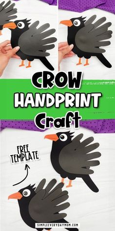 handprinted crow craft for kids to make