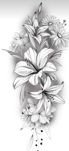 a drawing of some flowers on a white background