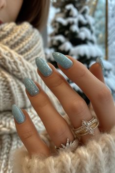 Ice Blue Nails Winter Nails Simple Design, Frosted Sugar Blue Nails, Winter Nails Icy Blue, Cold Blue Nails, Snowy Sparkle Nails, Ice Blue Glitter Nails, Winter Nails Ice Blue, Frost Nails Winter, Winter Icy Nails